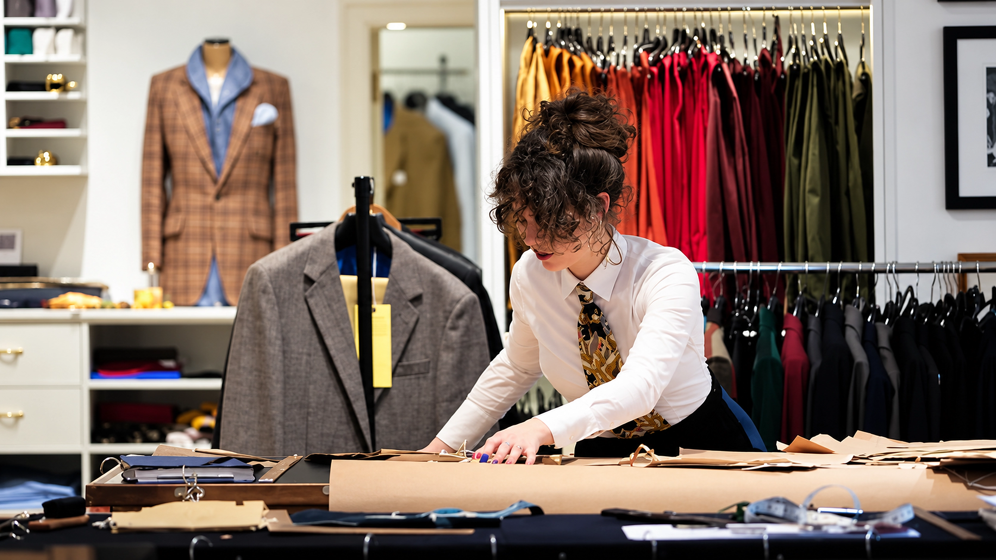 Skilled human garment workers collaborating on textile manufacturing